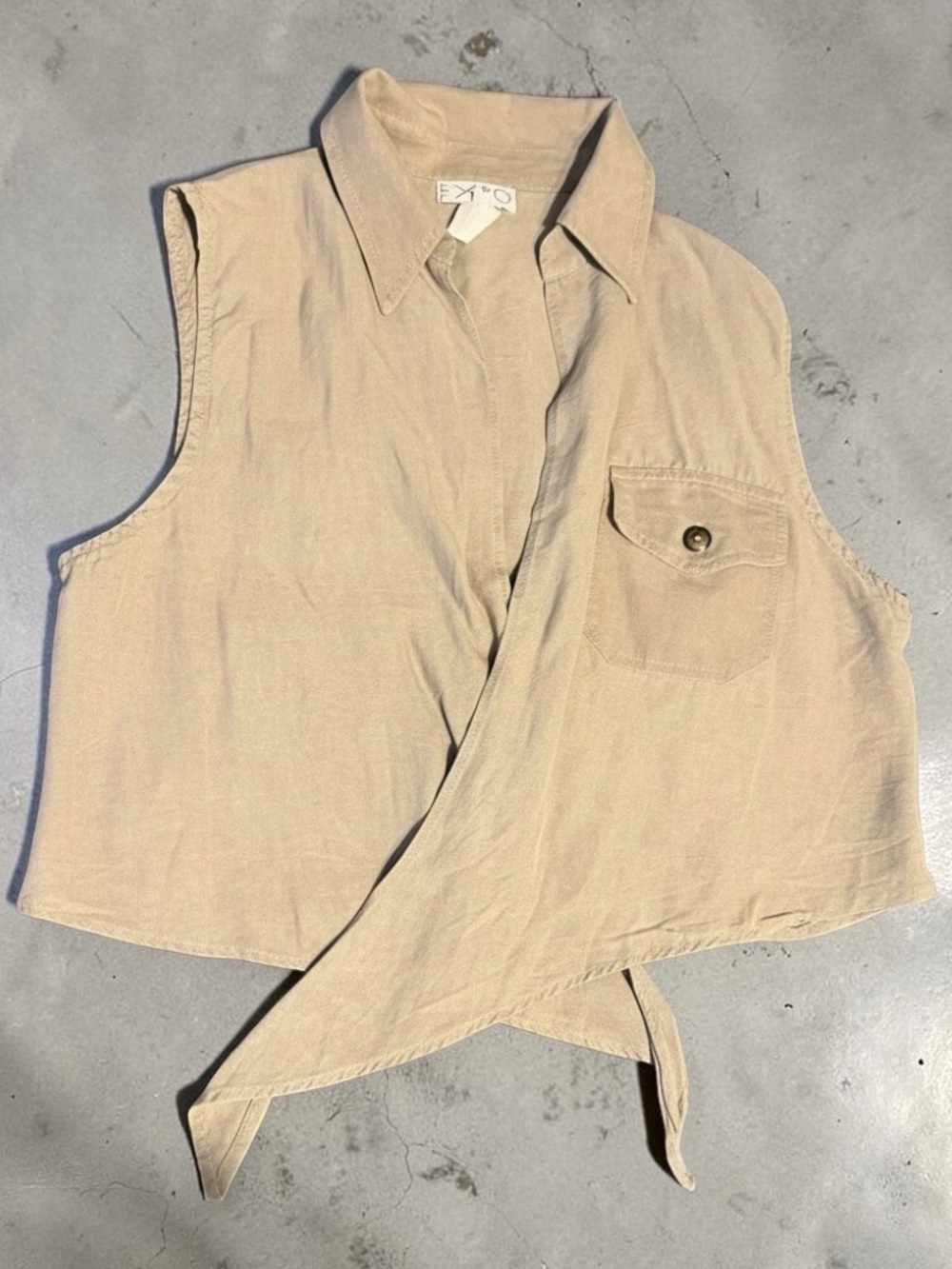 Vintage Expo Sleeveless Tie-Front Cropped Vest Top Neutral Beige